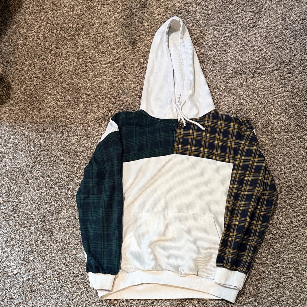Plaid Patchwork Hoodie Sweater corduroy